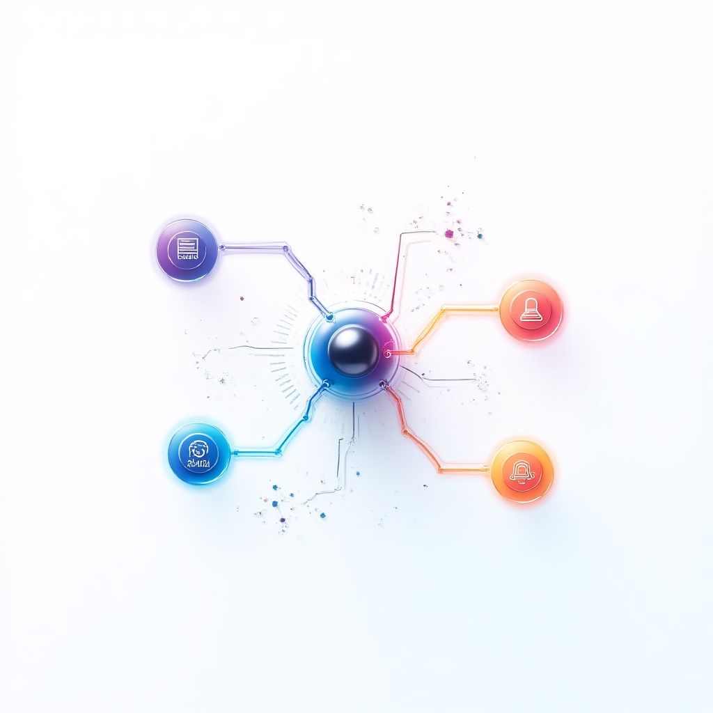 Abstract illustration of an AI agent connecting and automating tasks with various business tools via APIs.