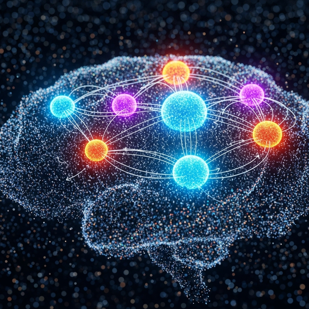 AI brain network visualization showing connected nodes of information