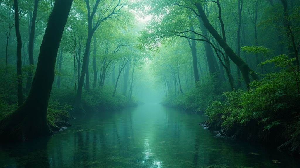 Abstract visualization of a data swamp being transformed into clean data streams.