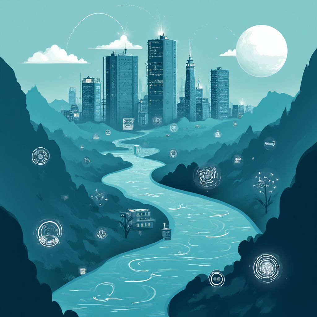 Minimalist illustration of disconnected data silos forming a data swamp.